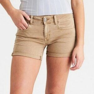American Eagle Outfitters Super Stretch Twill X Midi Shorts Size 6 Khaki Tan